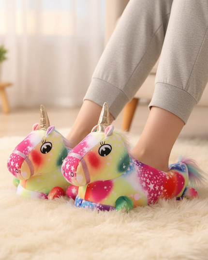 unicorn slippers for adults - in-use
