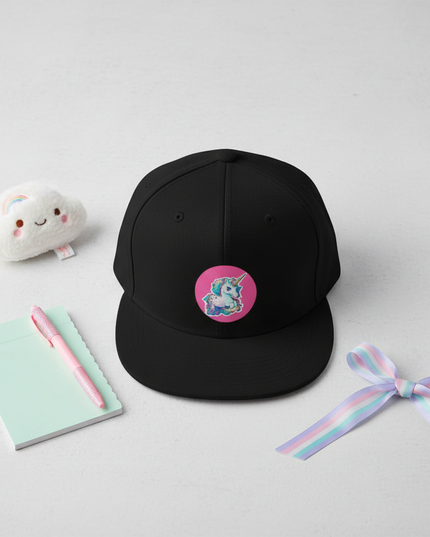 unicorn snapback hat - flat-lay