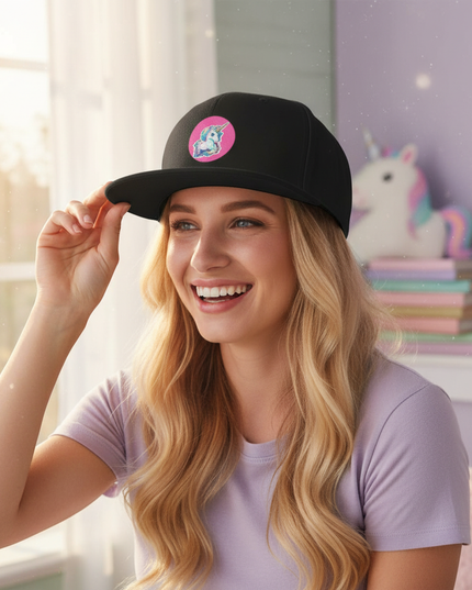 unicorn snapback hat - in-use