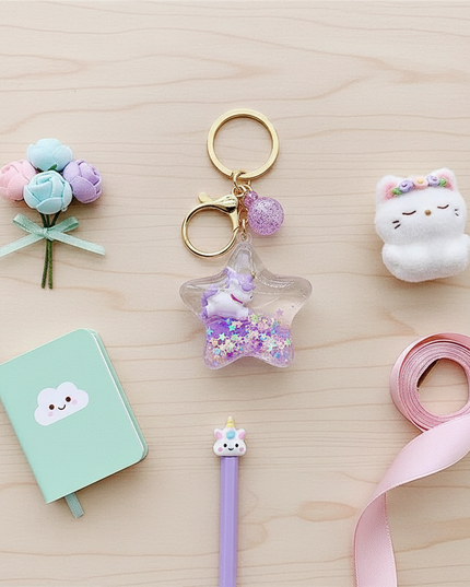 unicorn snow globe keychain - flat-lay