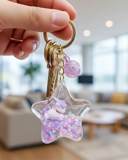unicorn snow globe keychain - in-use