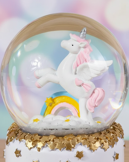 unicorn snow globe music box - detail
