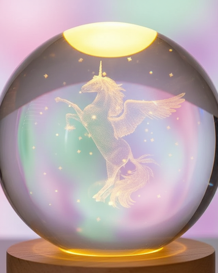unicorn snow globe night light - detail