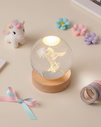 unicorn snow globe night light - flat-lay