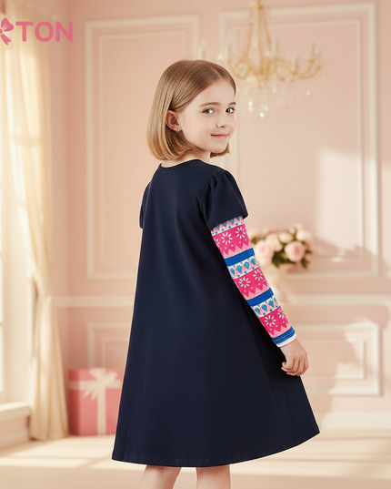 unicorn snowflake long sleeve dress - back