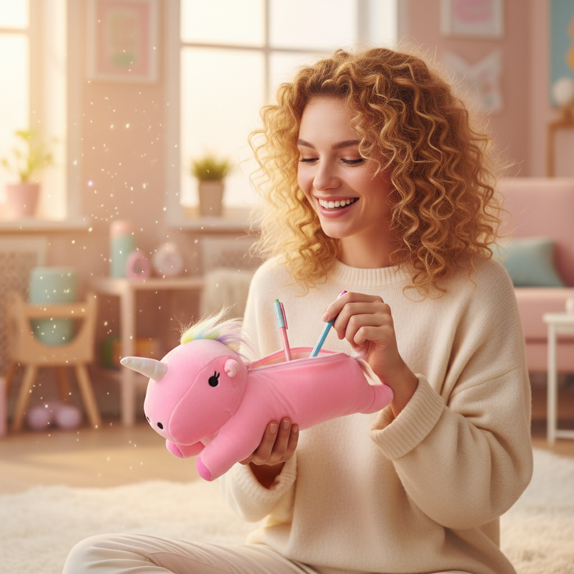 unicorn soft pencil case - in-use