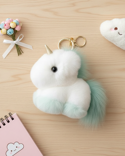 unicorn soft toy keychain - flat-lay