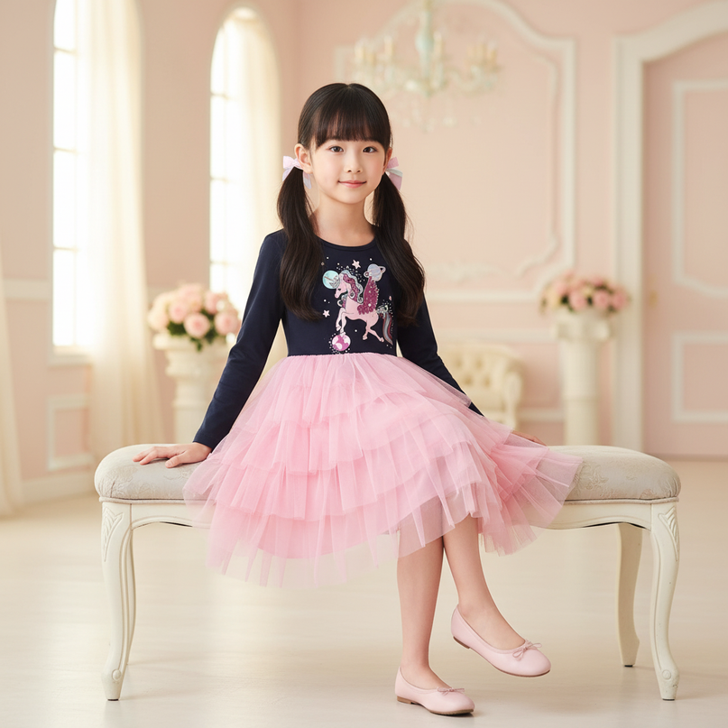 unicorn space tutu dress girls - sitting