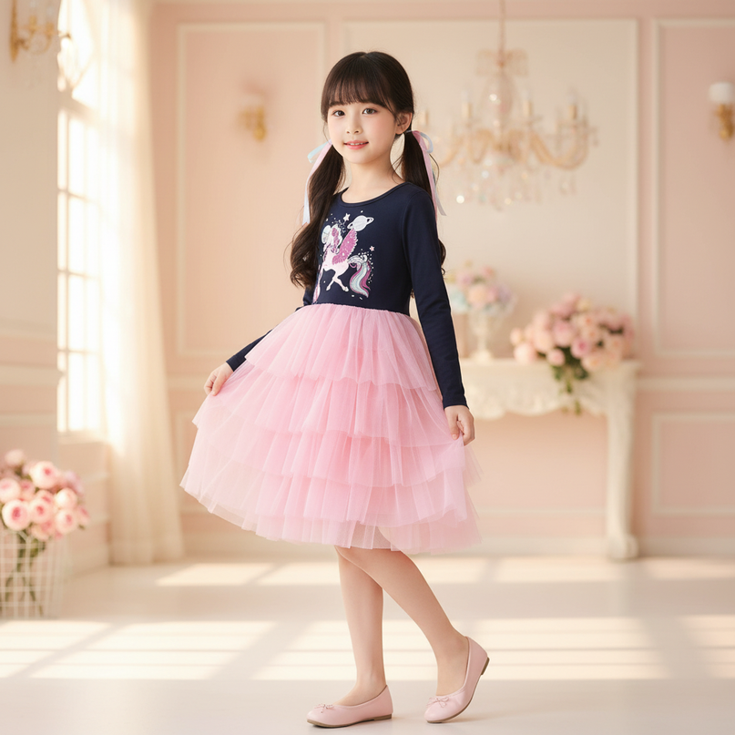 unicorn space tutu dress girls - three-quarter