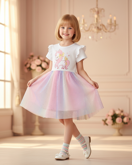 unicorn sparkle rainbow tutu dress - front