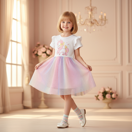 unicorn sparkle rainbow tutu dress - front