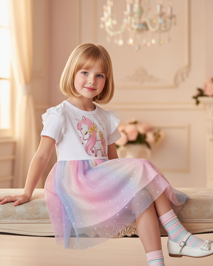 unicorn sparkle rainbow tutu dress - sitting