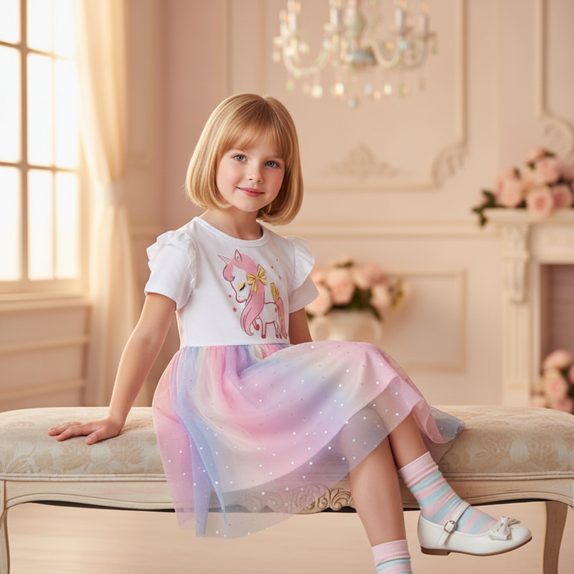 unicorn sparkle rainbow tutu dress - sitting