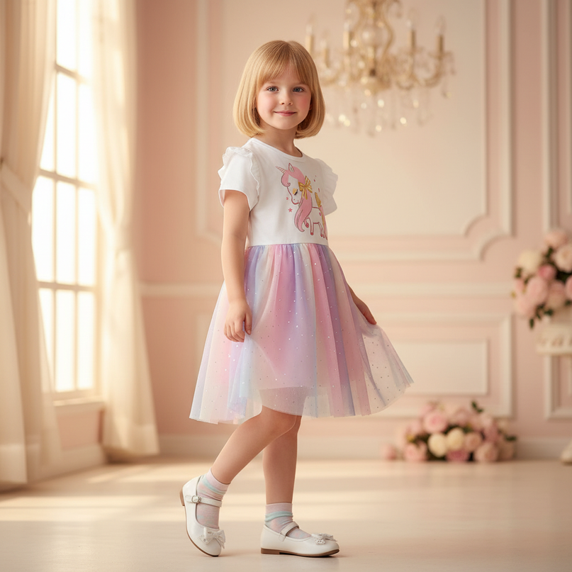 unicorn sparkle rainbow tutu dress - three-quarter