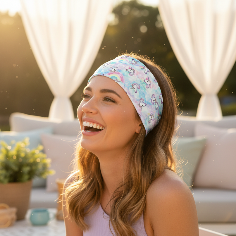 unicorn sport headband pastel - in-use