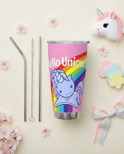 unicorn stainless steel tumbler - flat-lay
