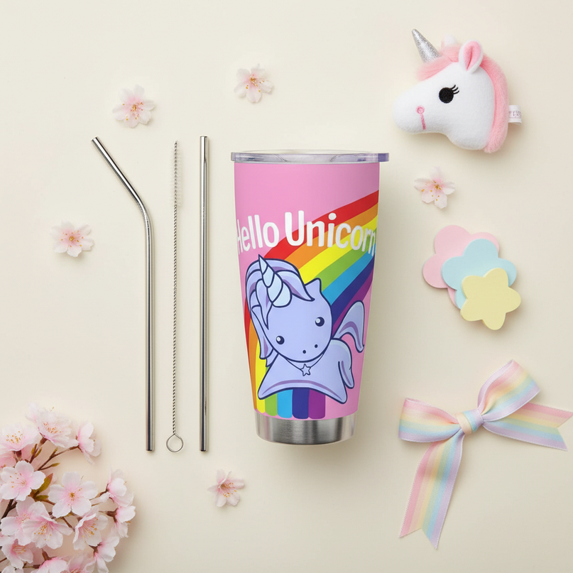 unicorn stainless steel tumbler - flat-lay