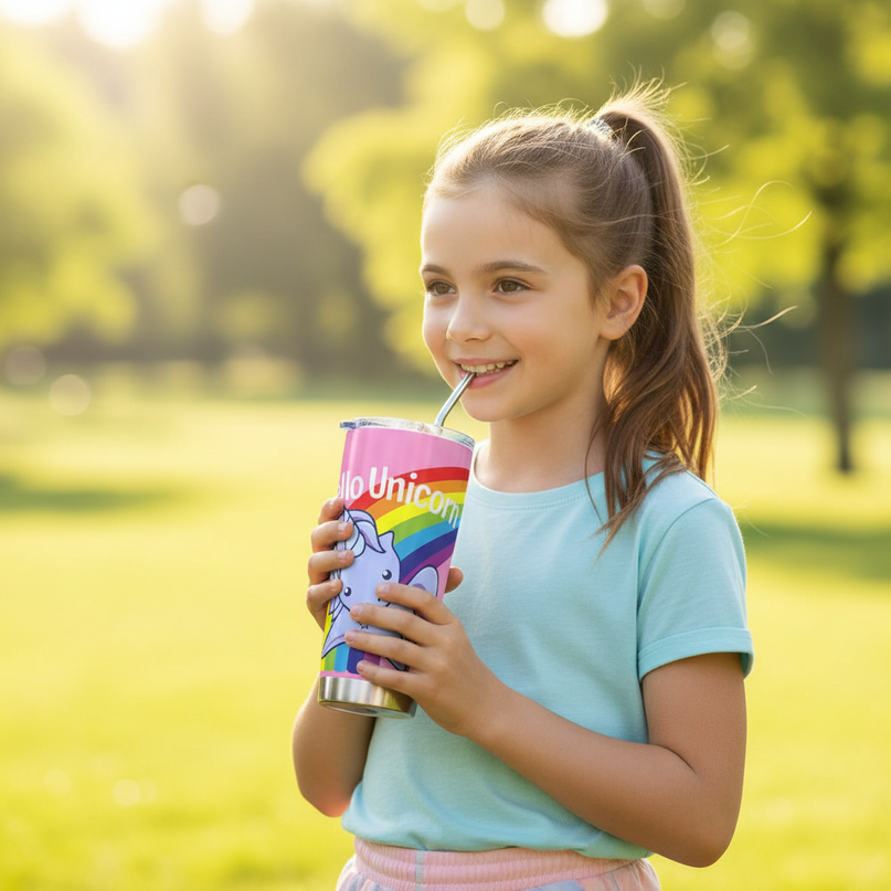 unicorn stainless steel tumbler - in-use