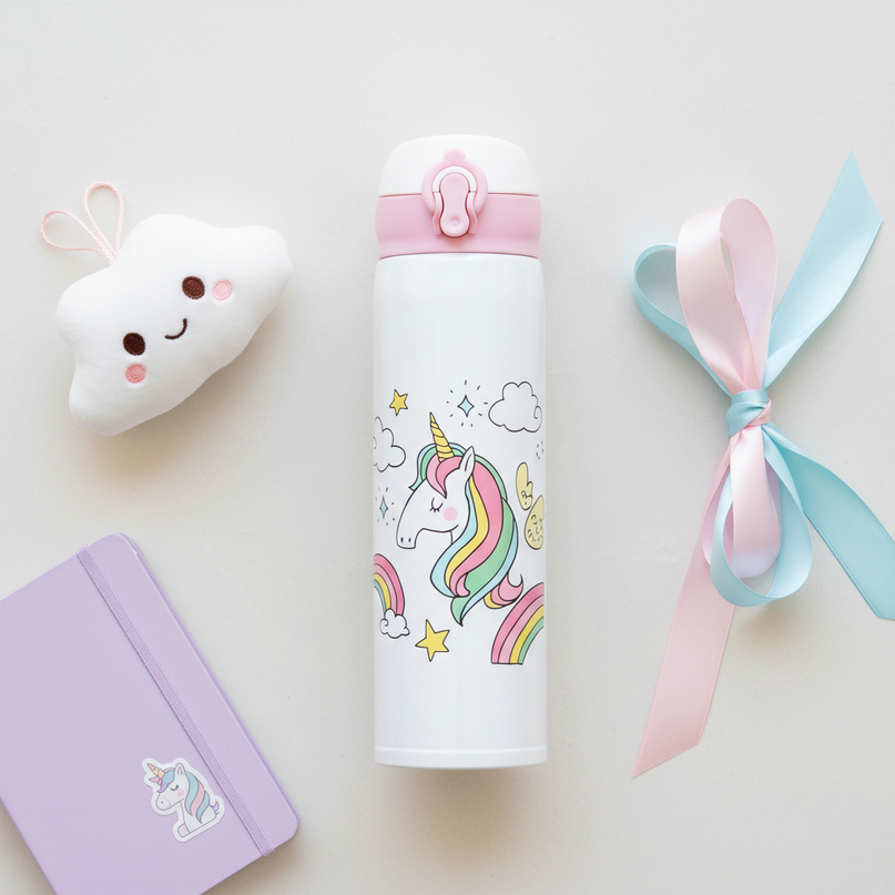unicorn stainless steel water bottle - flat-lay
