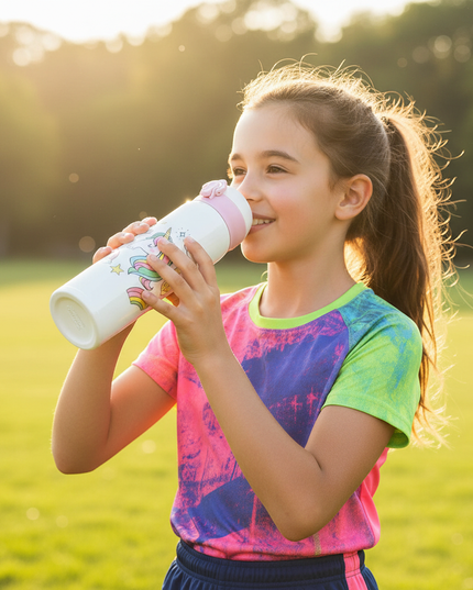 unicorn stainless steel water bottle - in-use