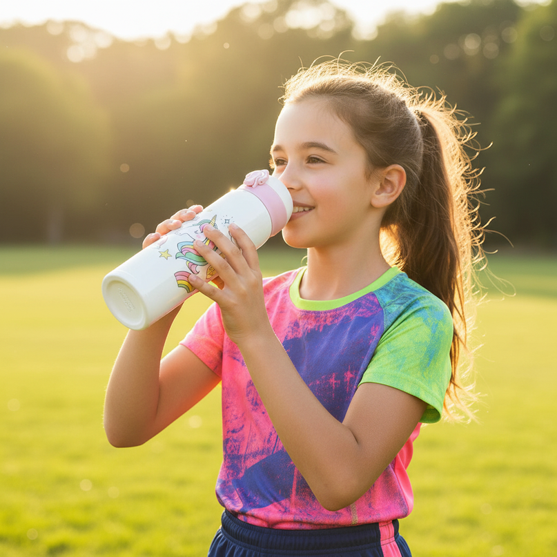 unicorn stainless steel water bottle - in-use