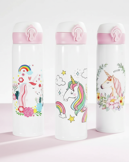 unicorn stainless steel water bottle - white-bg