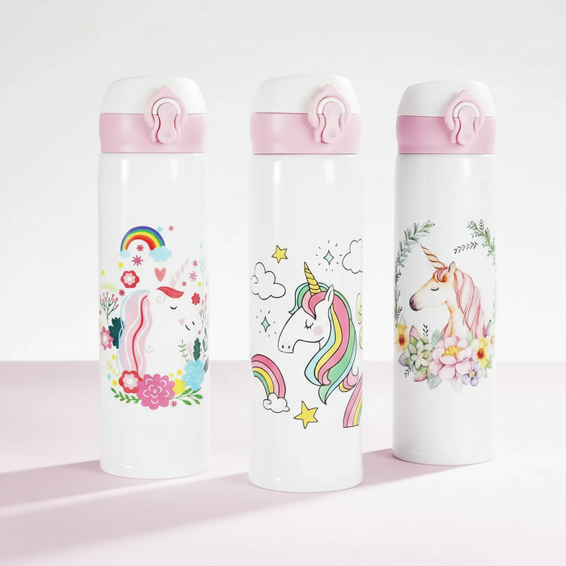 unicorn stainless steel water bottle - white-bg