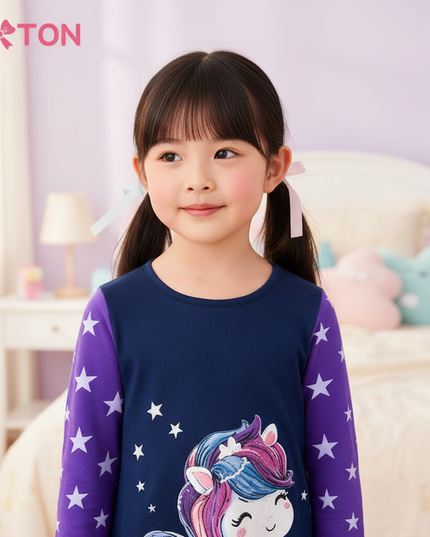 unicorn star cotton dress winter - detail