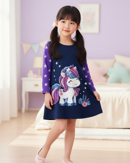 unicorn star cotton dress winter - front