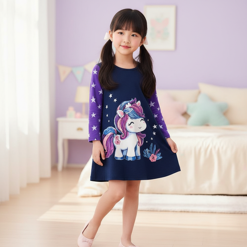 unicorn star cotton dress winter - front
