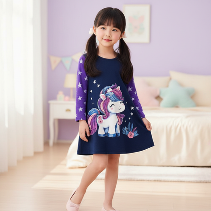 unicorn star cotton dress winter - front