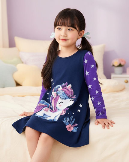 unicorn star cotton dress winter - sitting