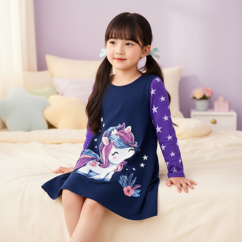unicorn star cotton dress winter - sitting