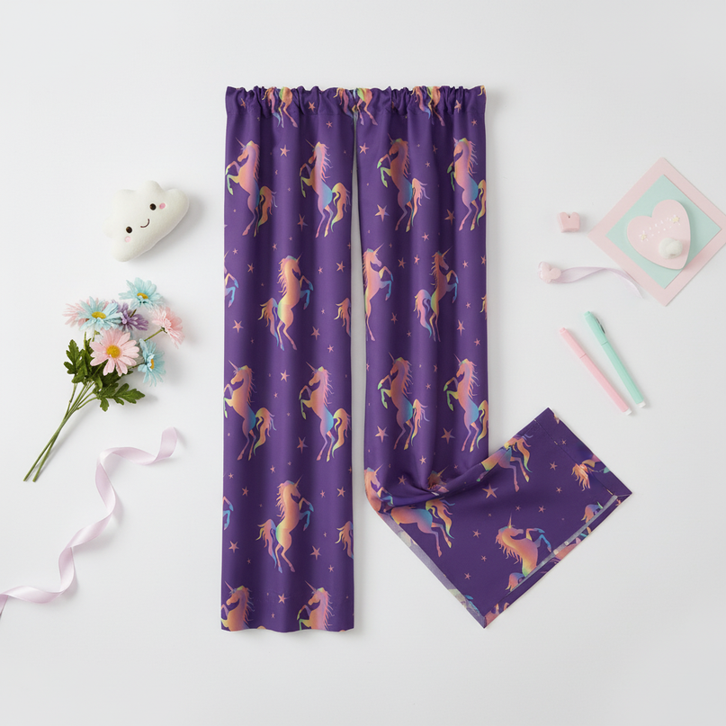 unicorn star curtains - flat-lay