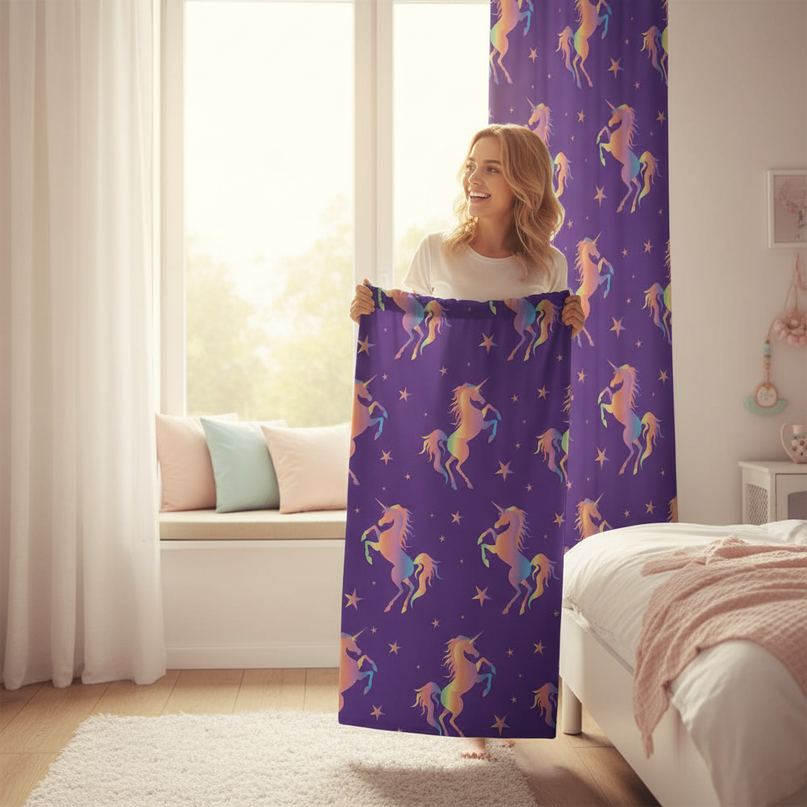unicorn star curtains - in-use