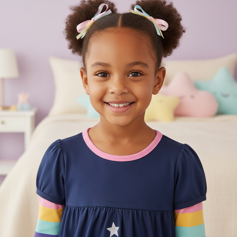 unicorn star long sleeve cartoon dress - detail