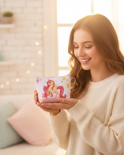 unicorn star print purse - in-use