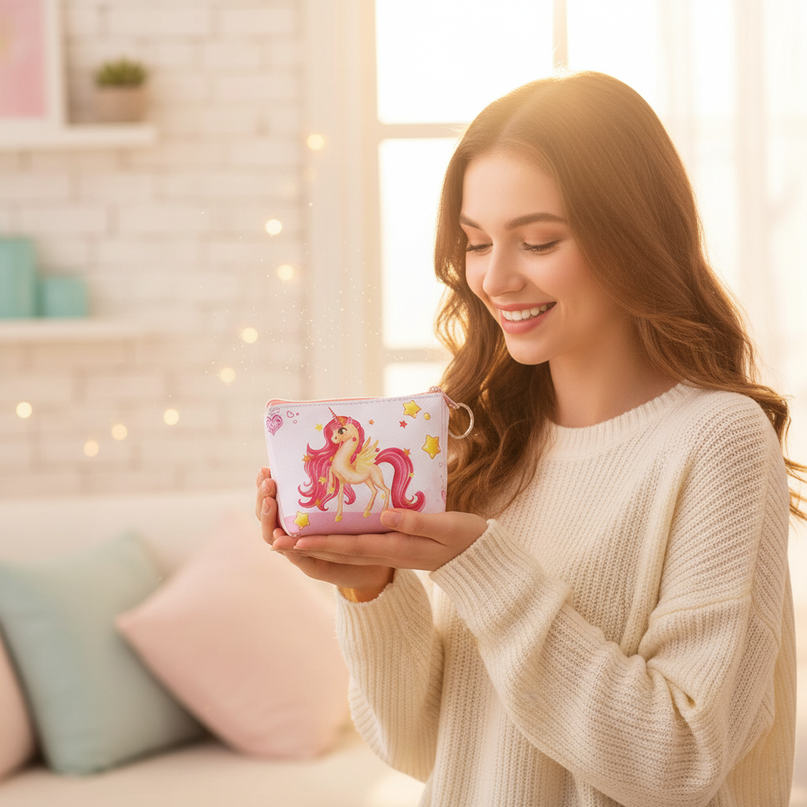 unicorn star print purse - in-use