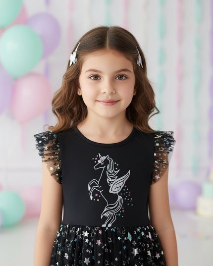 unicorn star sleeveless dress girls - detail