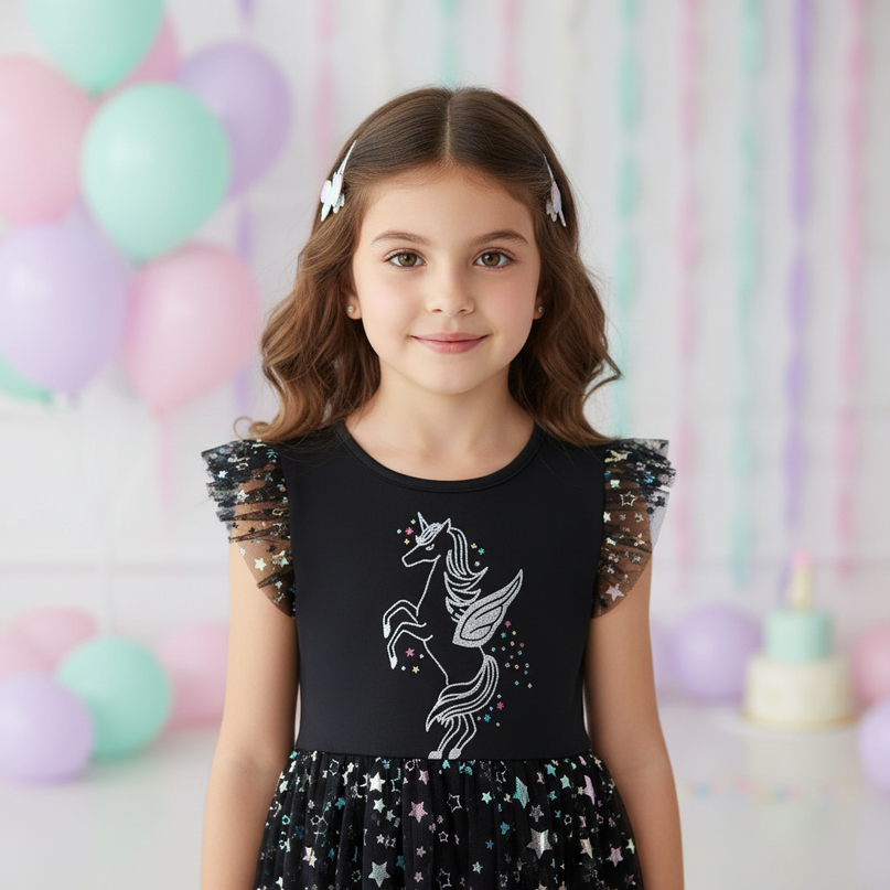 unicorn star sleeveless dress girls - detail