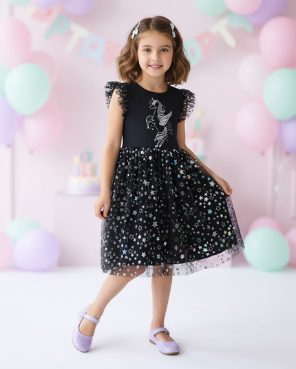 unicorn star sleeveless dress girls - front