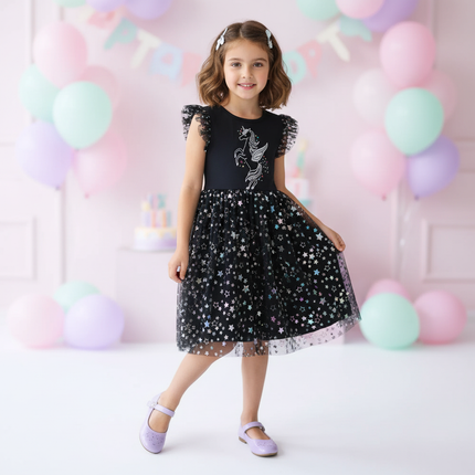 unicorn star sleeveless dress girls - front