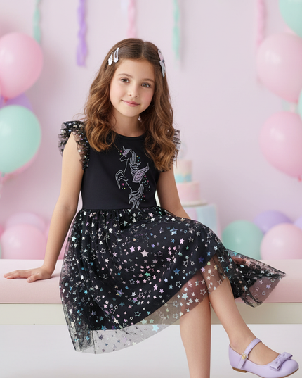unicorn star sleeveless dress girls - sitting
