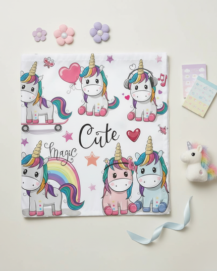 unicorn sticker shower curtain - flat-lay