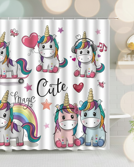 unicorn sticker shower curtain - lifestyle