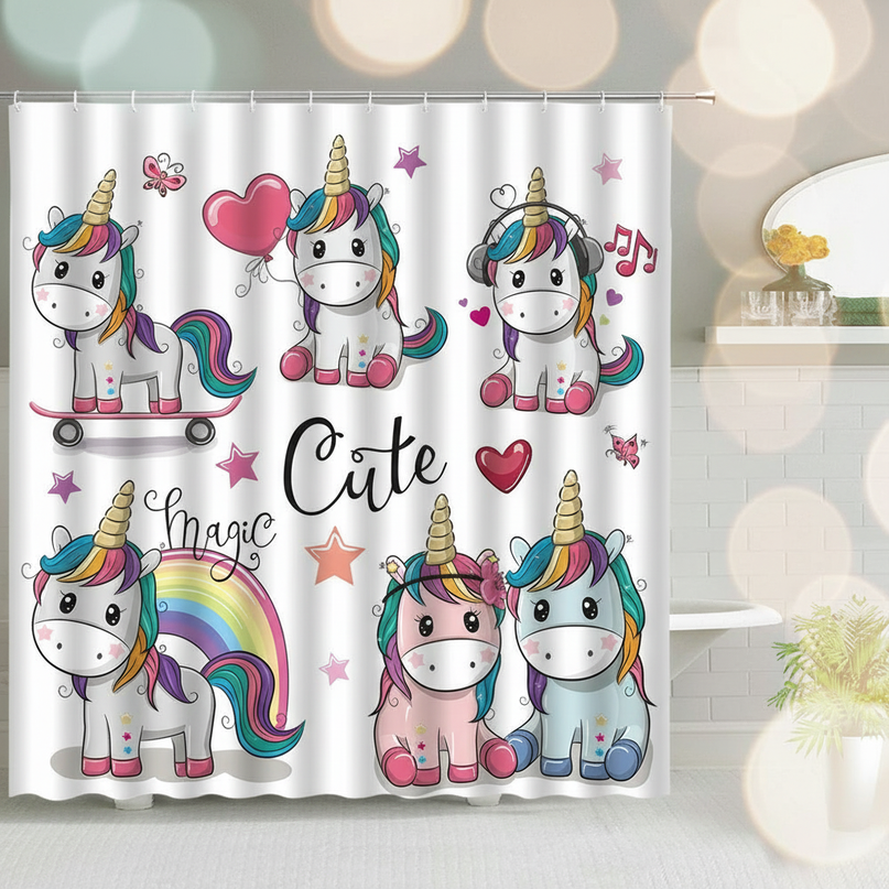unicorn sticker shower curtain - lifestyle