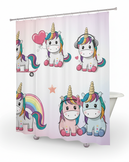 unicorn sticker shower curtain - white-bg