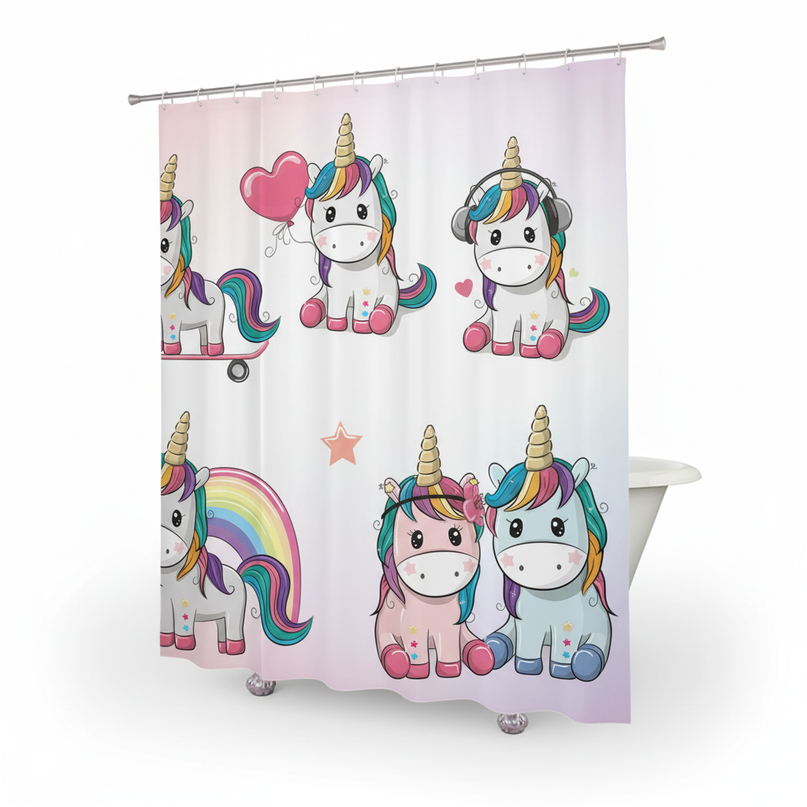unicorn sticker shower curtain - white-bg