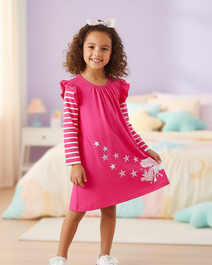 unicorn stripe applique star dress - three-quarter