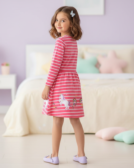 unicorn striped long sleeve dress - back